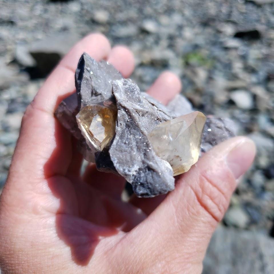 Fabulous Famous Locality~Elmwood Mine Golden Stellar Beam Calcite Points nestled in Shimmering Chunky Rock Matrix - Earth Family Crystals