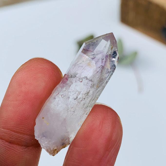 Very Rare 2 Moving Water Bubble Inclusions~ Lavender Purple & Clear Brandberg Amethyst Point from Namibia - Earth Family Crystals