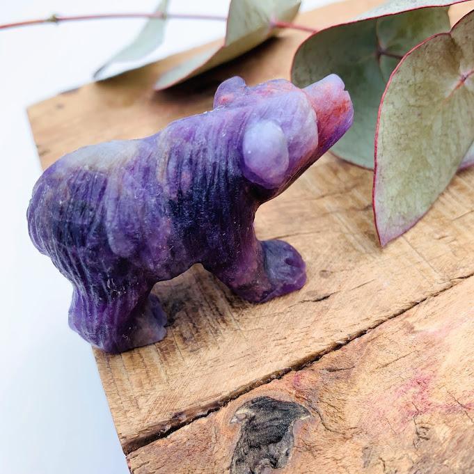 Adorable Chevron Amethyst Bear Display Carving - Earth Family Crystals