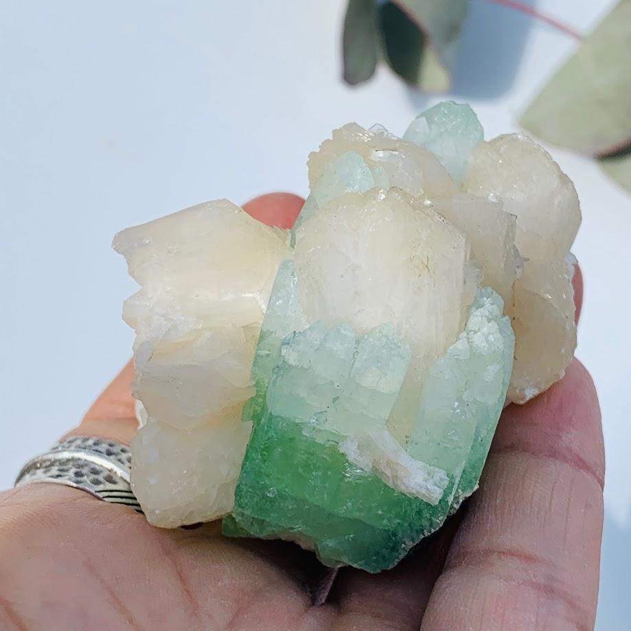 Gemmy Green & Clear Apophyllite Cluster With Stilbite Inclusions from India #10 - Earth Family Crystals