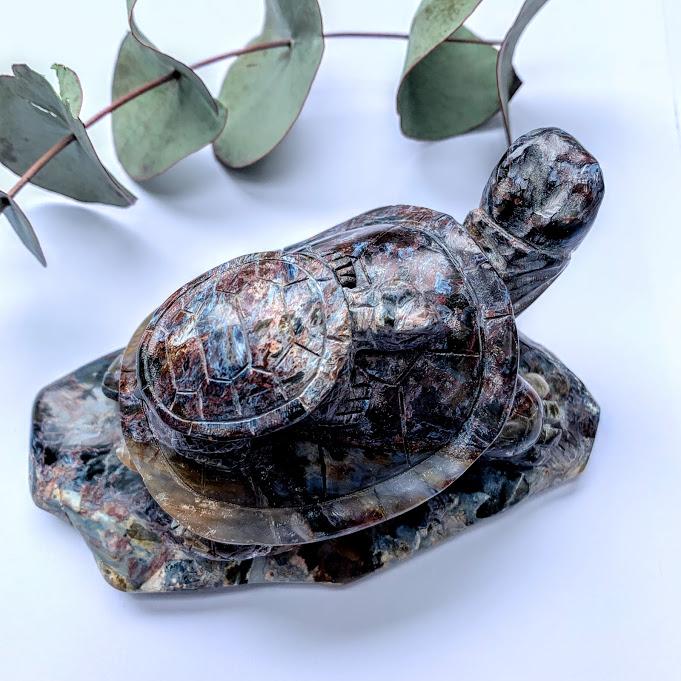 RESERVED~Hand Crafted~Adorable Large Rare Pietersite Mother and Baby Turtle Display Carving - Earth Family Crystals