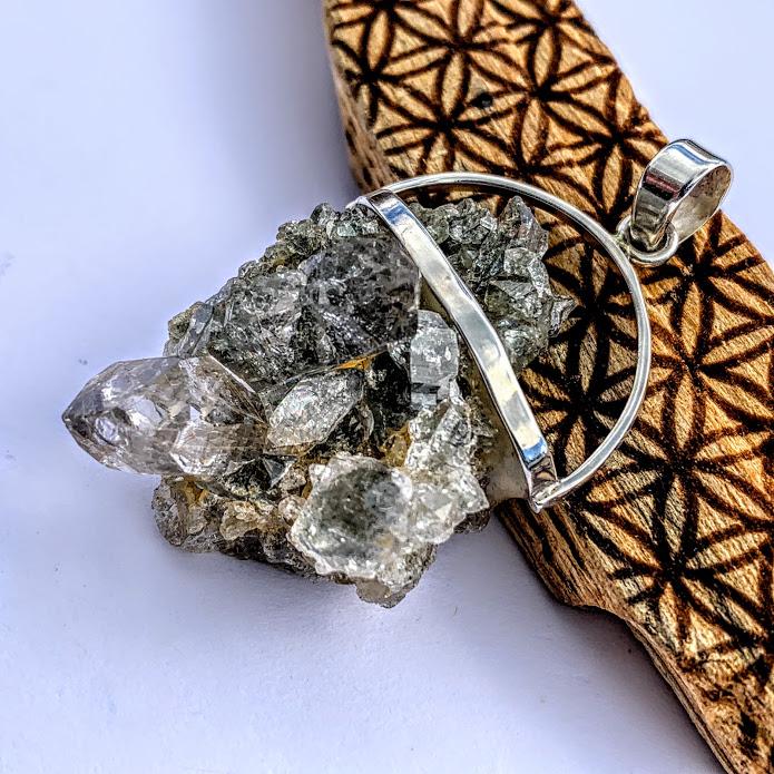 One of a Kind Samadhi Himalayan Quartz Raw  Pendant  in Sterling Silver (Includes Silver Chain)