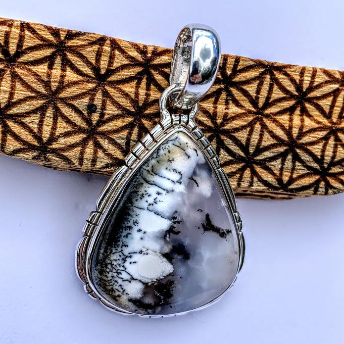 Fabulous Patterns Dendritic Agate Pendant  in Sterling Silver (Includes Silver Chain) #1 - Earth Family Crystals