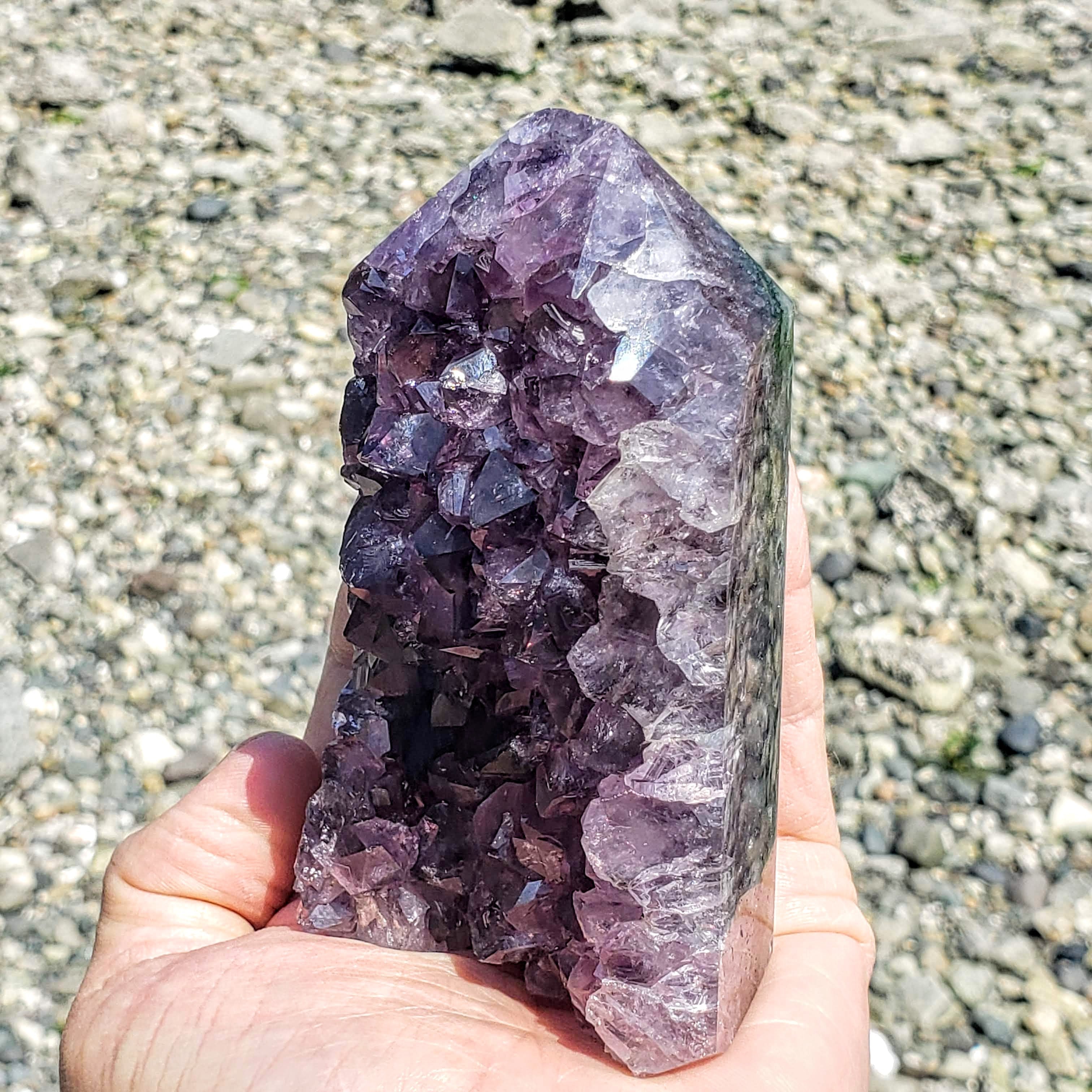Fascinating Large Deep Purple Amethyst Standing Display Point Partially Polished From Uruguay - Earth Family Crystals