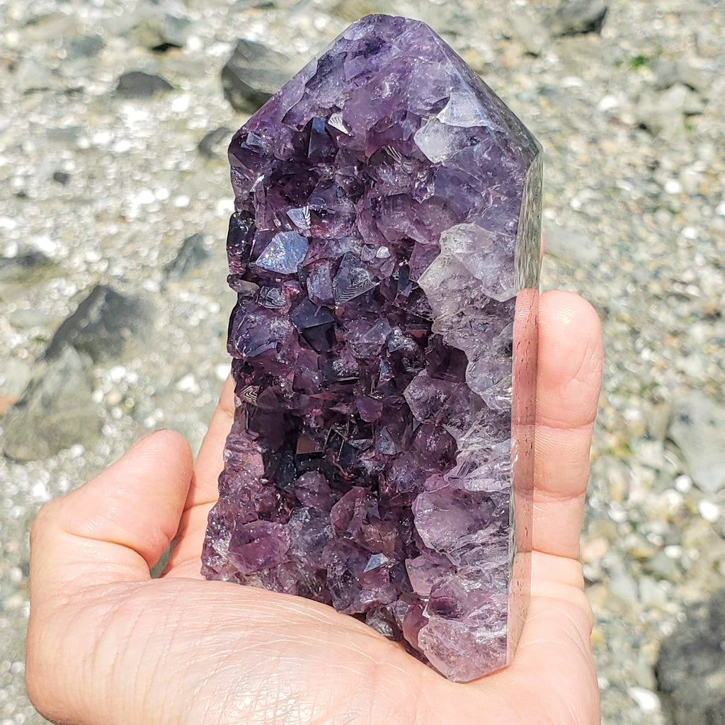 Fascinating Large Deep Purple Amethyst Standing Display Point Partially Polished From Uruguay - Earth Family Crystals