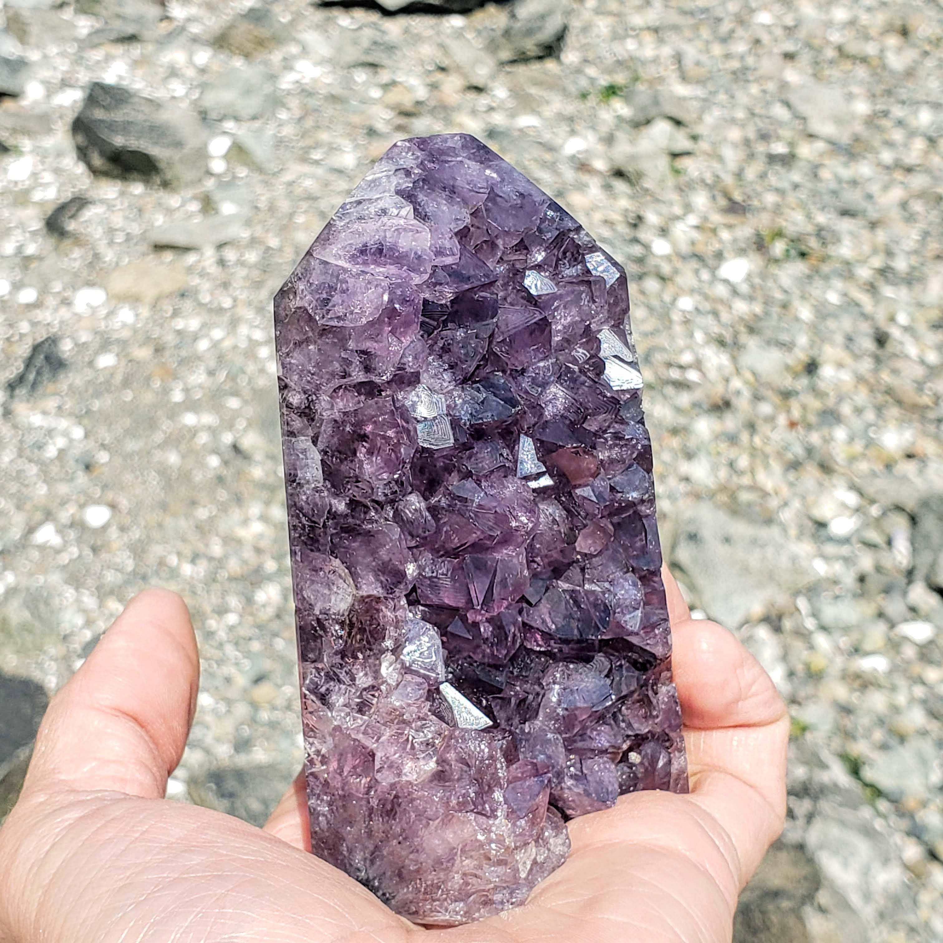 Fascinating Large Deep Purple Amethyst Standing Display Point Partially Polished From Uruguay - Earth Family Crystals