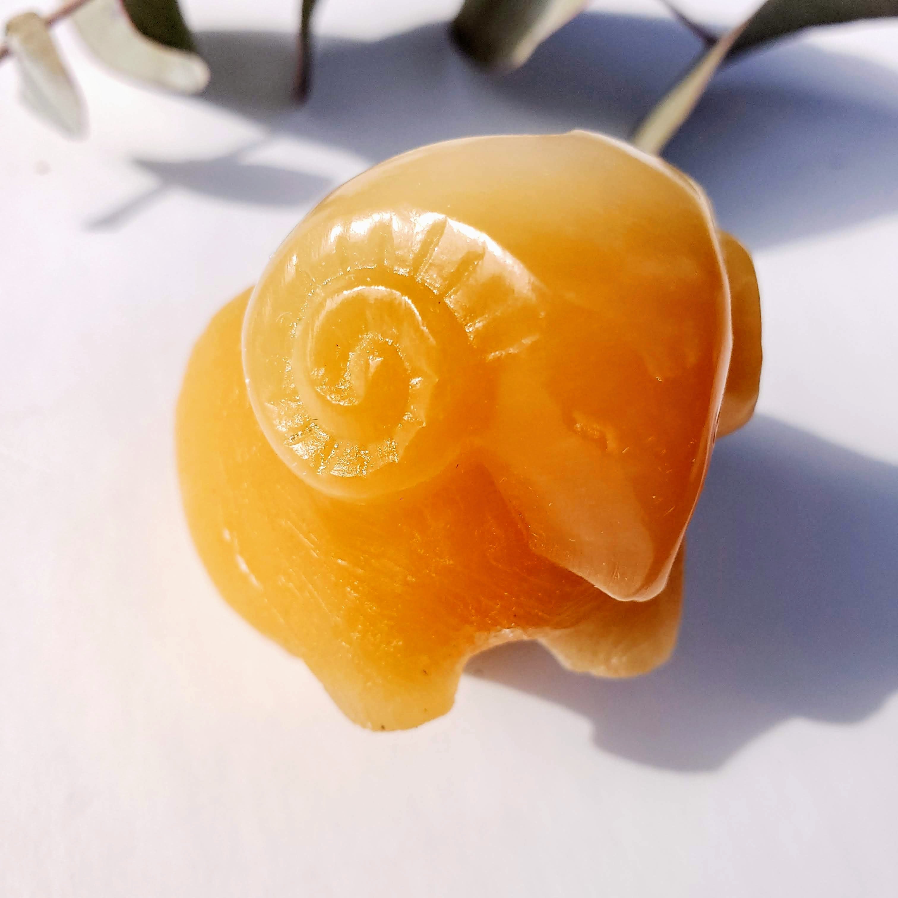 Cute Vintage Orange Selenite Ram Carving - Earth Family Crystals