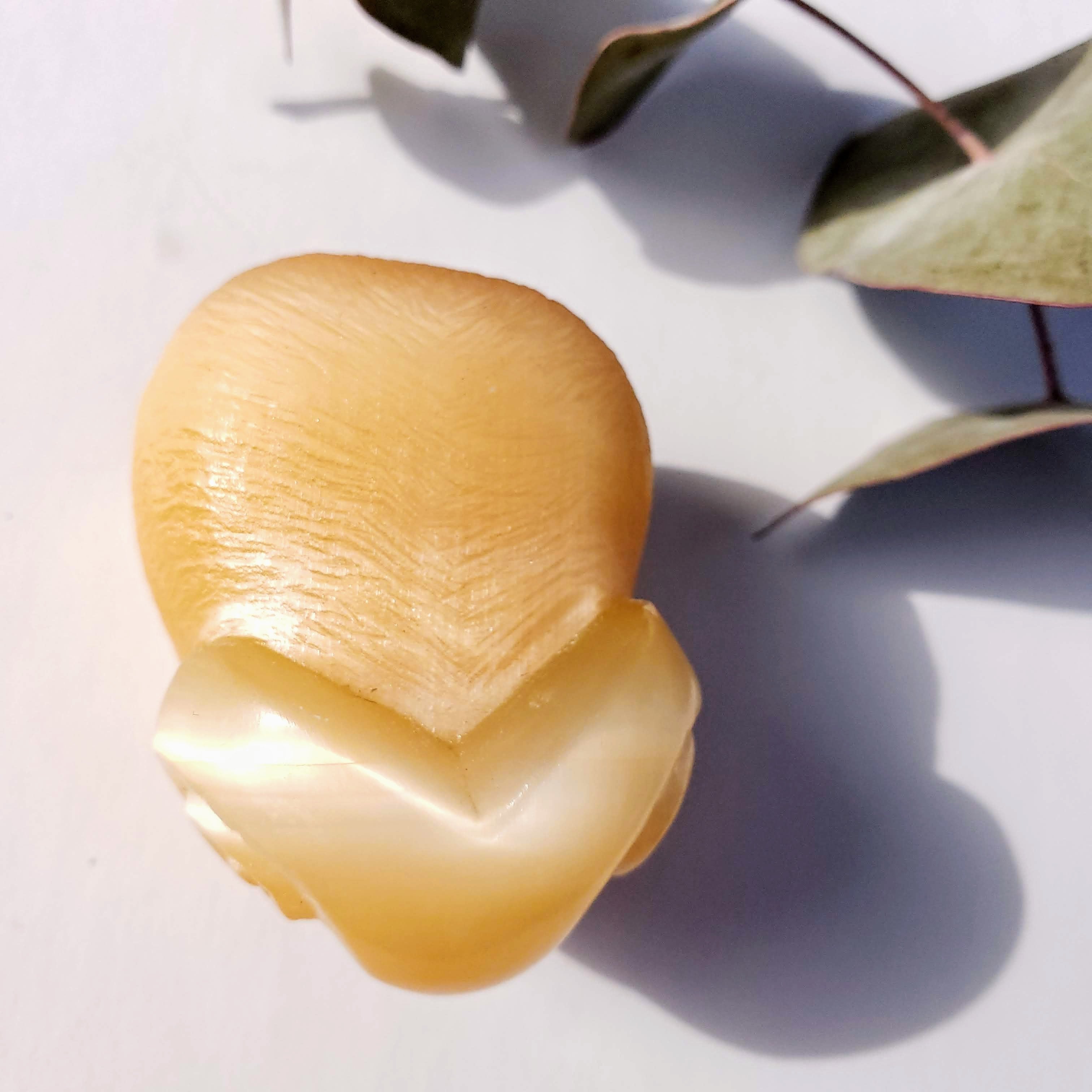 Cute Vintage Orange Selenite Ram Carving - Earth Family Crystals