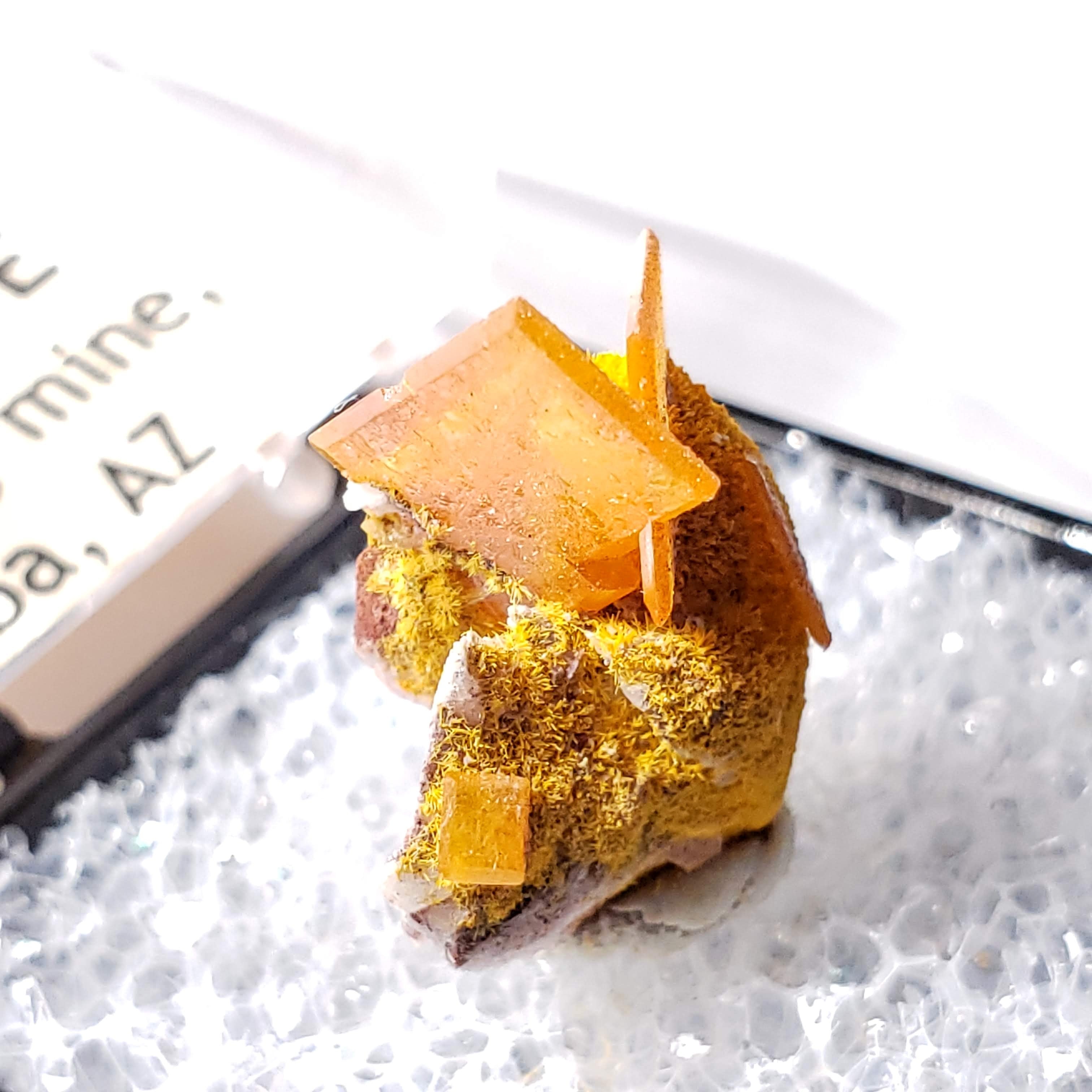 Wulfenite Crystals Nestled on Baryte & Mimetite Matrix Collectors Specimen From Rowley Mine, Arizona - Earth Family Crystals