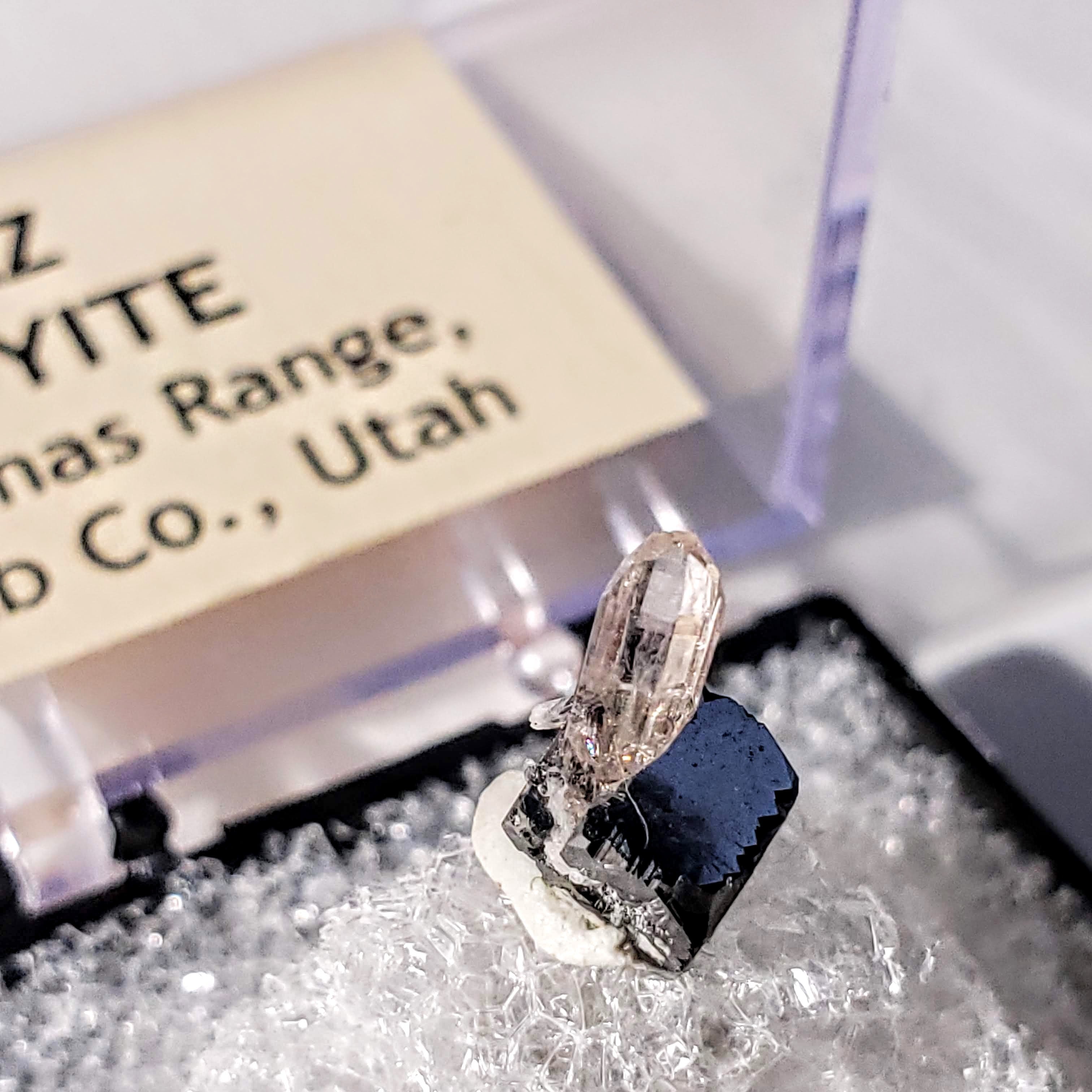 Cute Gemmy Topaz Point Nestled on Bixbyite Mini Specimen From Thomas Range, Utah in Collectors Box - Earth Family Crystals