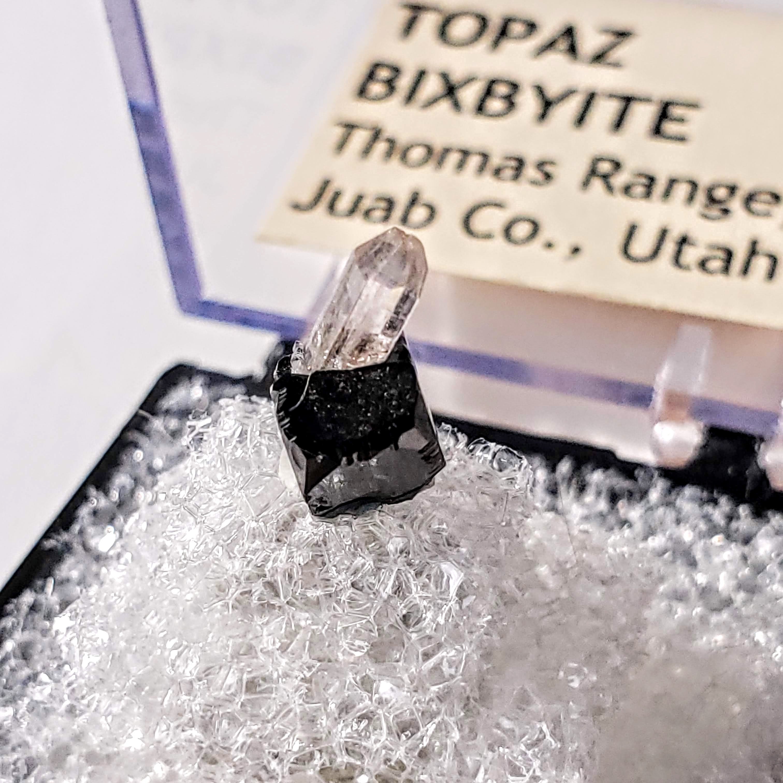 Cute Gemmy Topaz Point Nestled on Bixbyite Mini Specimen From Thomas Range, Utah in Collectors Box - Earth Family Crystals