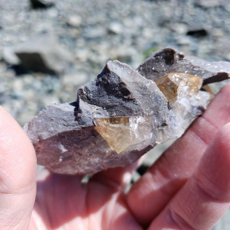 Fabulous Famous Locality~Elmwood Mine Golden Stellar Beam Calcite Points nestled in Shimmering Chunky Rock Matrix - Earth Family Crystals