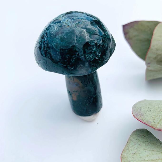 Chunky Moss Agate Mushroom Carving - Earth Family Crystals