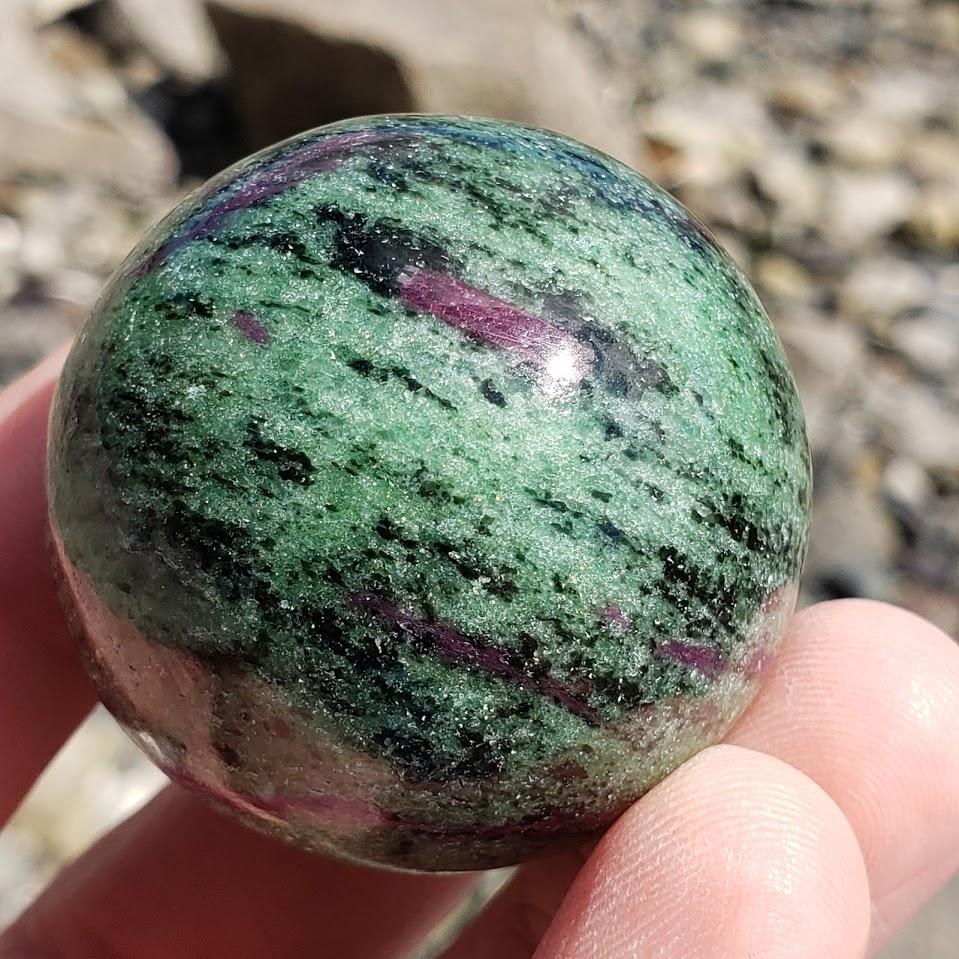 Wonderful Rare Ruby Zoisite Sphere Carving - Earth Family Crystals