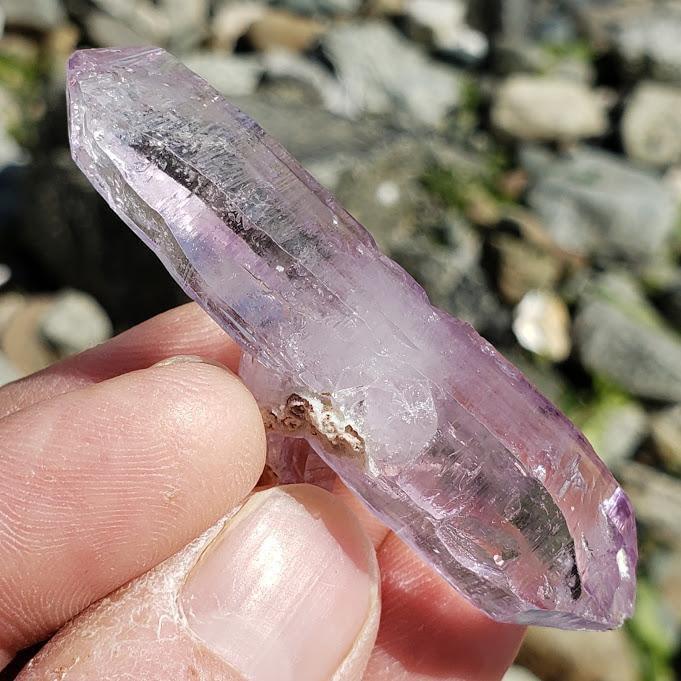 Brilliant Double Terminated Lavender Vera Cruz Amethyst Point with Baby - Earth Family Crystals