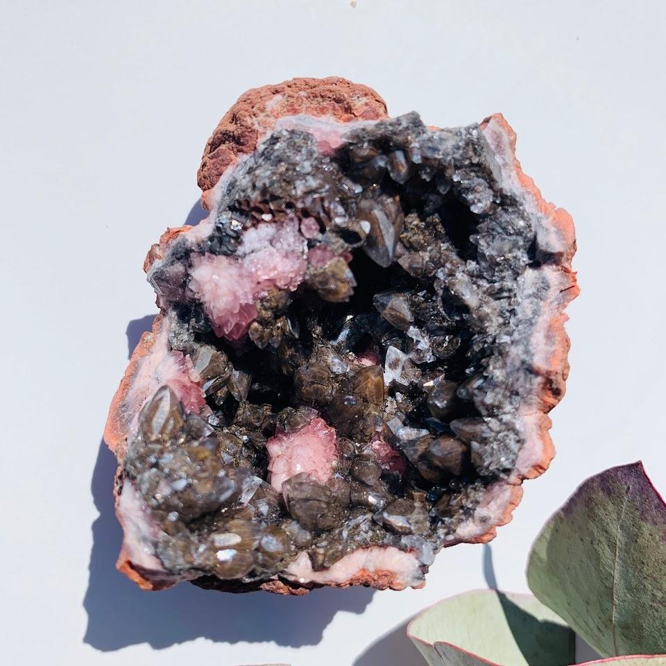 One of a Kind Pink Amethyst & Black Stellar Beam Calcite Geode From Patagonia