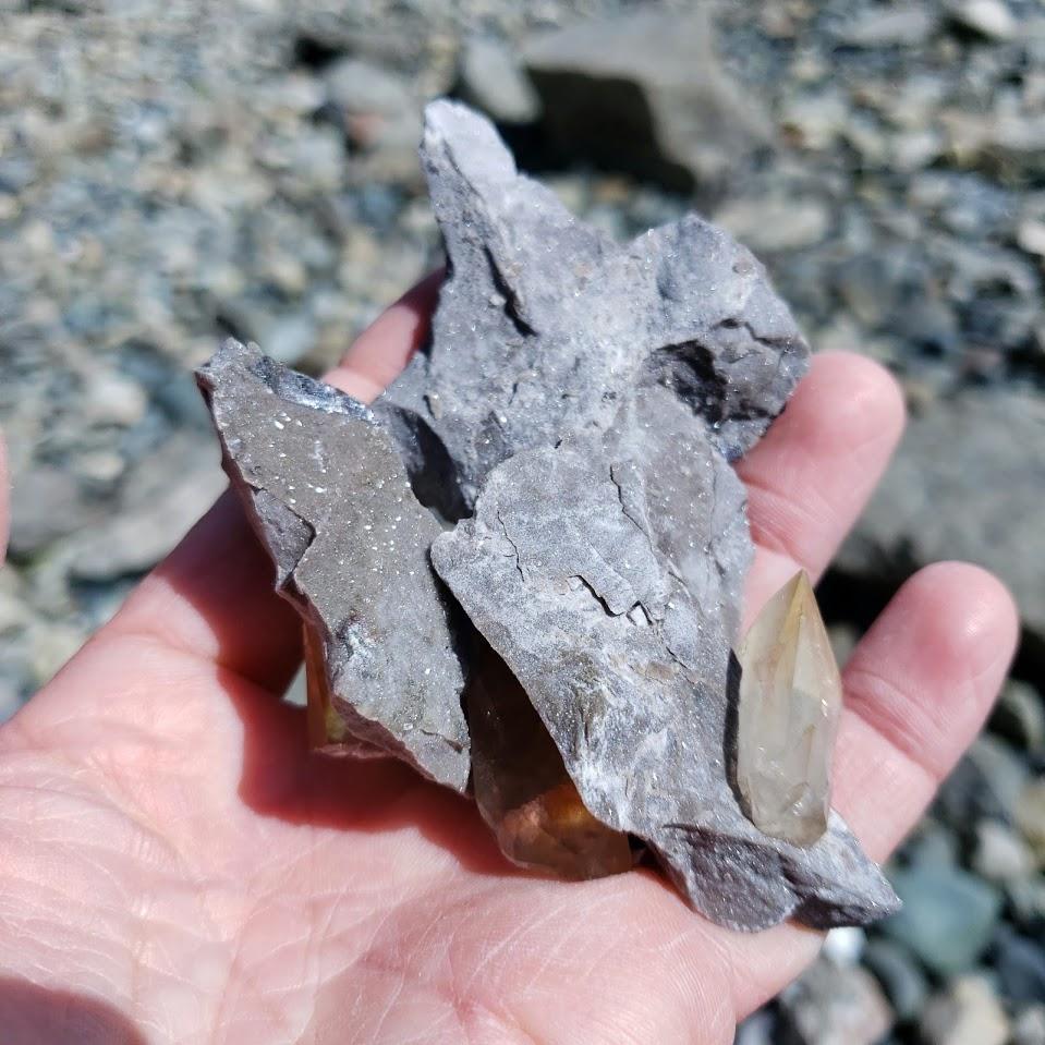 Fabulous Famous Locality~Elmwood Mine Golden Stellar Beam Calcite Points nestled in Shimmering Chunky Rock Matrix - Earth Family Crystals