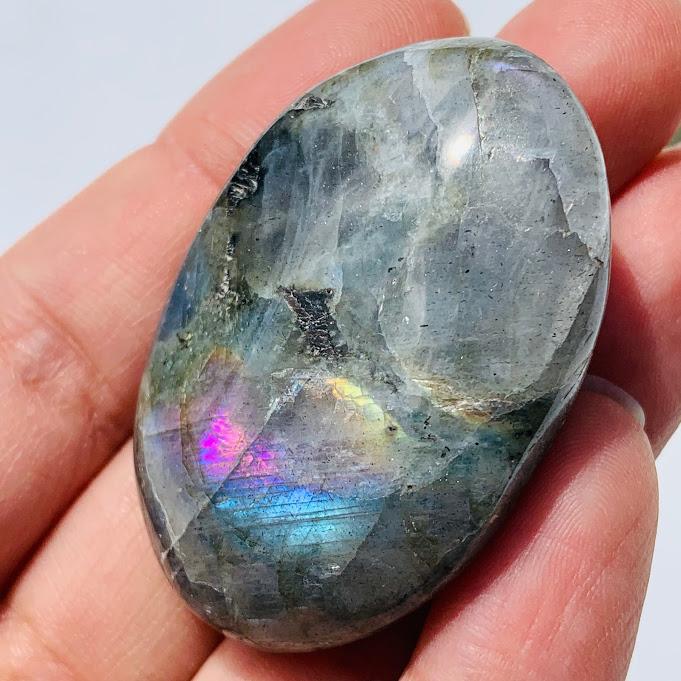 Pretty Purple Flashes Labradorite Palm Stone from Madagascar - Earth Family Crystals