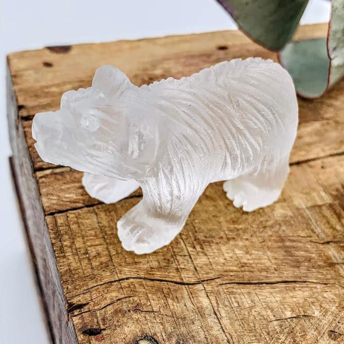 Adorable Clear Quartz Bear Display Carving - Earth Family Crystals