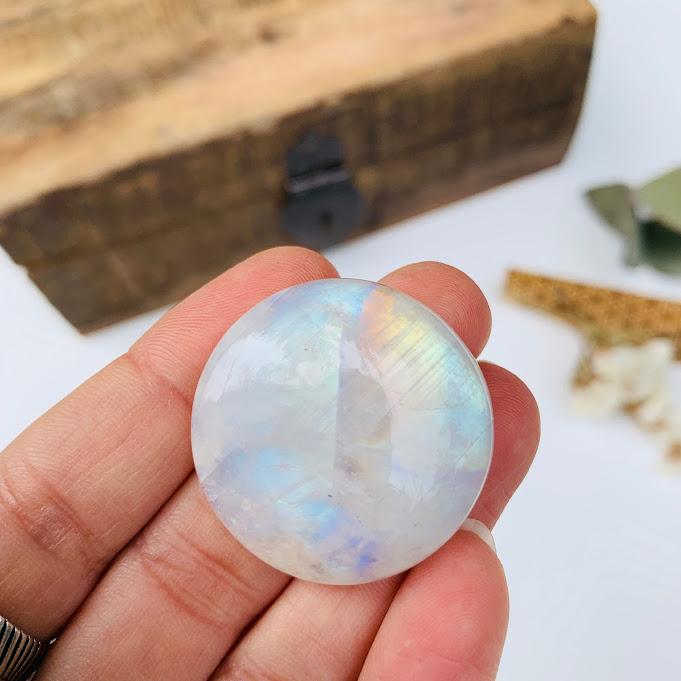 Rounded & Gorgeous Flashy Rainbow Moonstone Cabochon Ideal for Crafting #3 - Earth Family Crystals