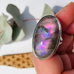 Purple & Pink Flash Labradorite Ring in Sterling Silver (Size 7.5)