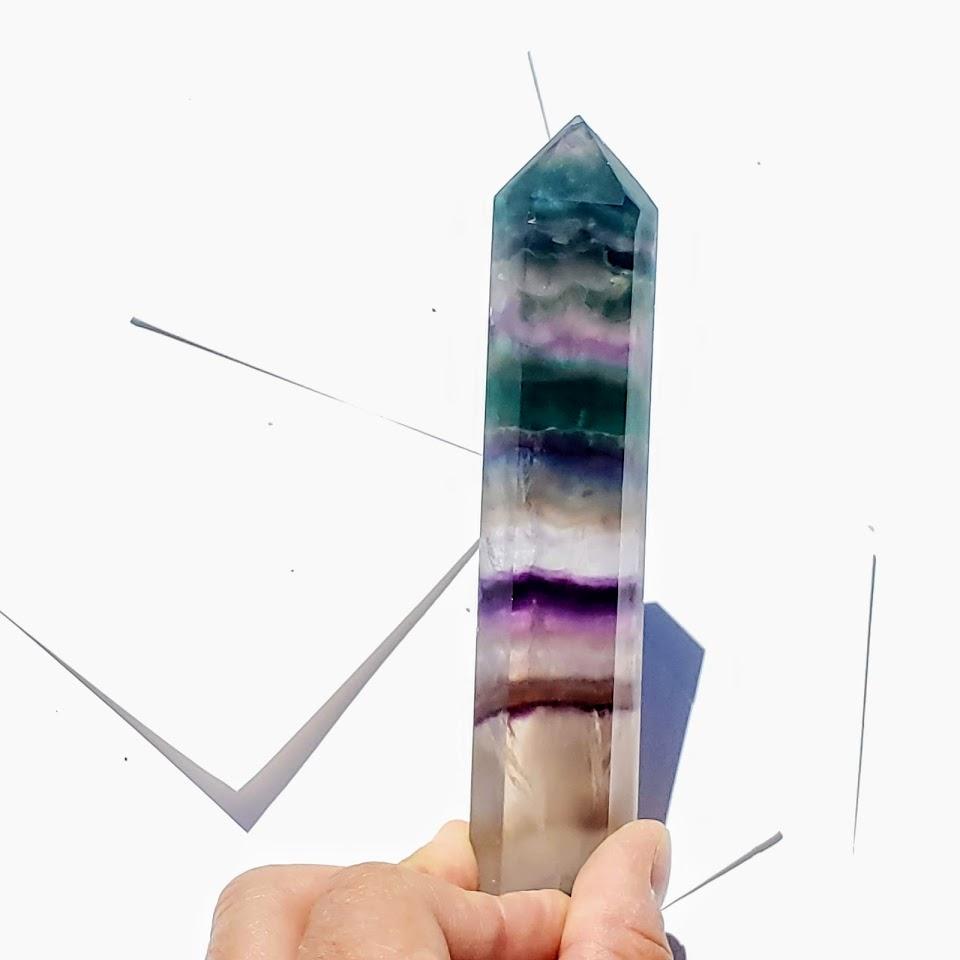 Rare Pink Inclusions Rainbow Fluorite Large Standing Tower #3 - Earth Family Crystals