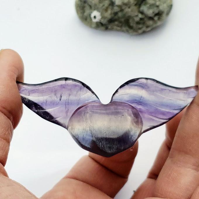 Rainbow Fluorite Flying Heart Carving