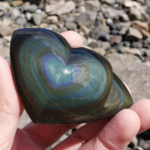 Beautiful Color Patterns Rainbow Obsidian Display Heart - Earth Family Crystals