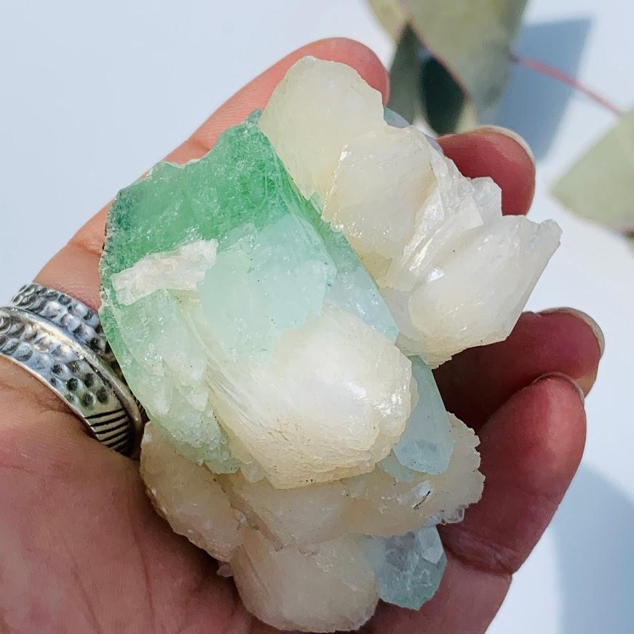 Gemmy Green & Clear Apophyllite Cluster With Stilbite Inclusions from India #10 - Earth Family Crystals