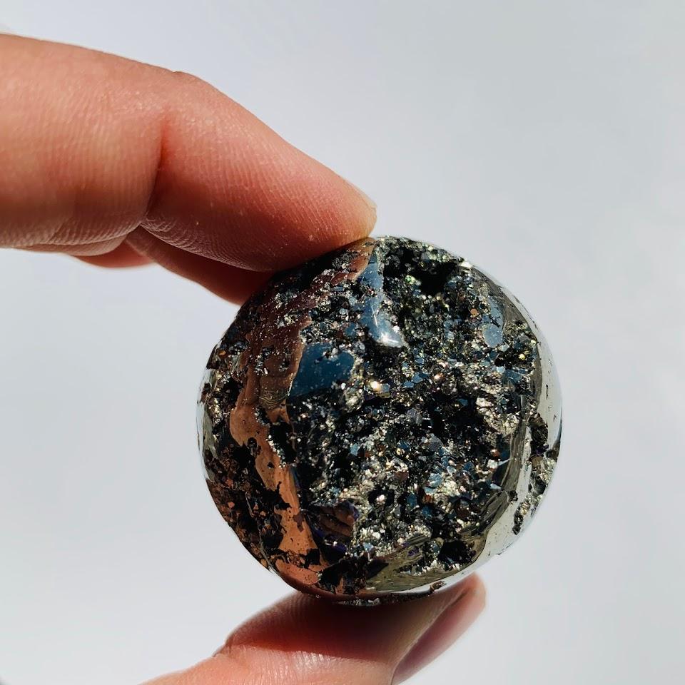 Uplifting Golden Sparkle Pyrite Geode Sphere From Peru #2 - Earth Family Crystals