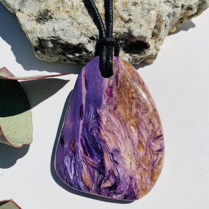 Stunning Silky Purple Chunky Charoite Pendant on Adjustable Cotton Cord #2 - Earth Family Crystals