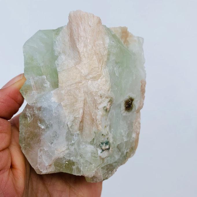 Deep Green Chunky Apophyllite With Pink Stilbite Inclusions From India - Earth Family Crystals