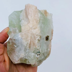 Deep Green Chunky Apophyllite With Pink Stilbite Inclusions From India - Earth Family Crystals