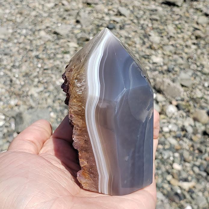 Chunky Ametrine & Blue Agate Standing Display Point Partially Polished From Uruguay - Earth Family Crystals