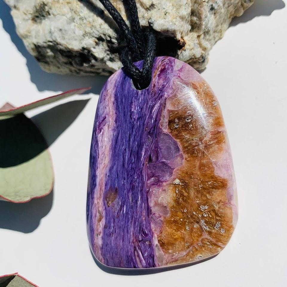 Stunning Silky Purple Chunky Charoite Pendant on Adjustable Cotton Cord #4 - Earth Family Crystals