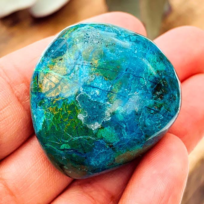 Uplifting Blue & Green Chrysocolla Palm Stone From Peru #1 - Earth Family Crystals