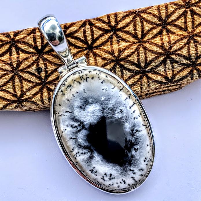 Fabulous Patterns Dendritic Agate Pendant  in Sterling Silver (Includes Silver Chain) #3 - Earth Family Crystals