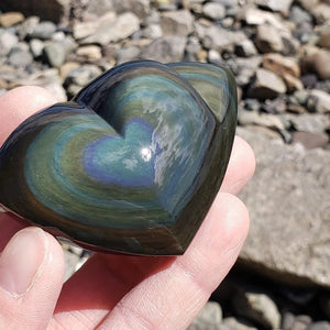 Beautiful Color Patterns Rainbow Obsidian Display Heart - Earth Family Crystals