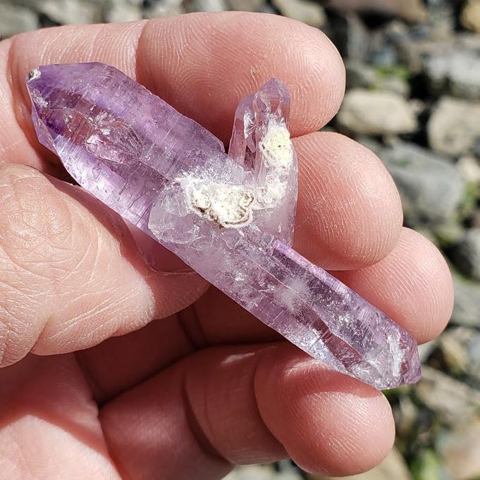Brilliant Double Terminated Lavender Vera Cruz Amethyst Point with Baby - Earth Family Crystals