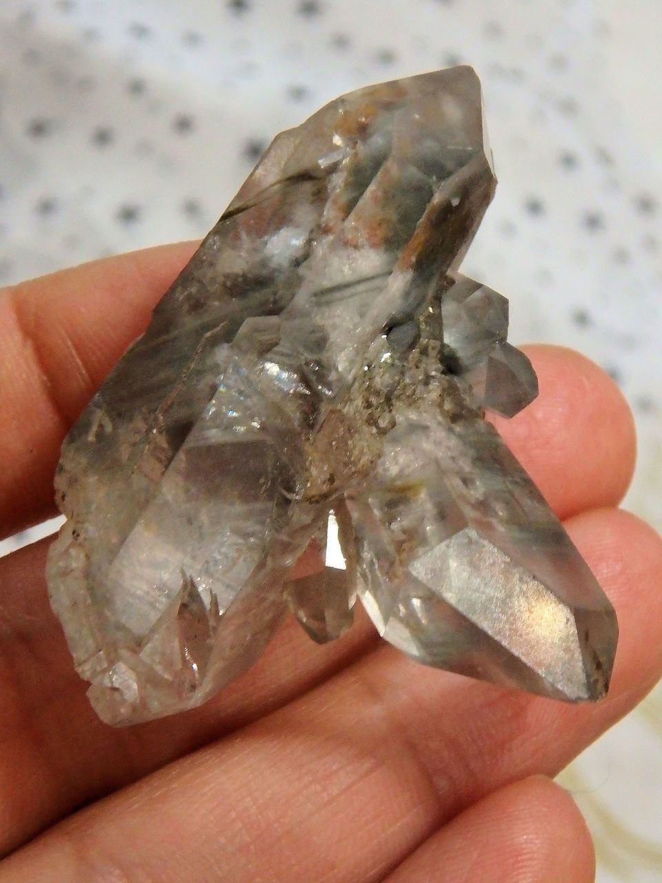 DT Grey Actinolite Inclusions Quartz Cluster From Brazil - Earth Family Crystals