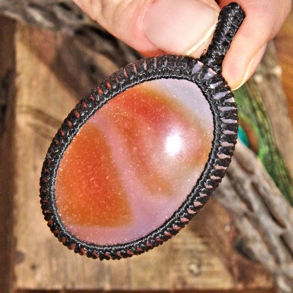Fiery Orange Agate Handmade Macrame Pendant - Earth Family Crystals