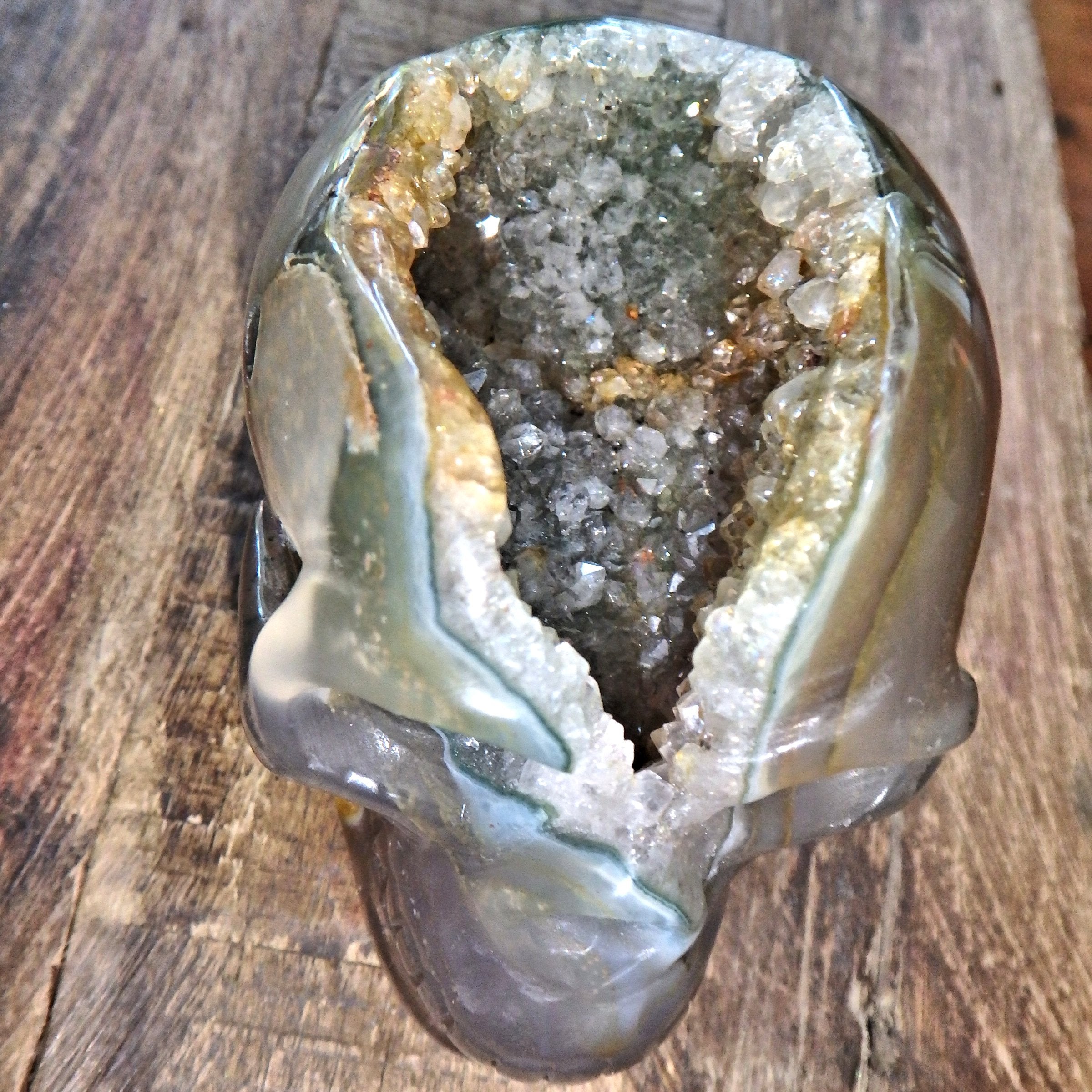 Galaxy Agate Incredible Deep Cave Skull Druzy Geode Carving - Earth Family Crystals