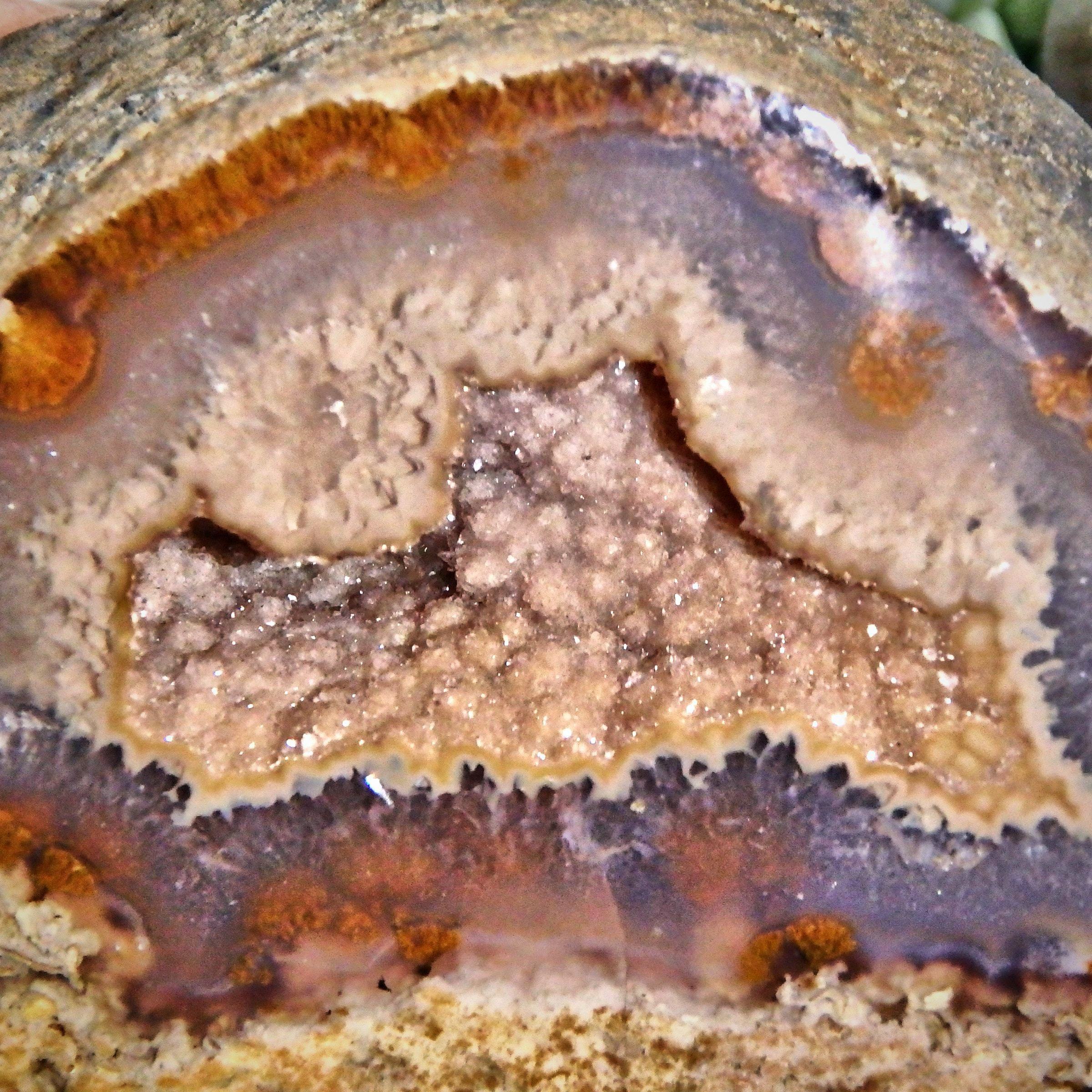 Double Sided Smoky Druzy Caves Agate Standing Partially Polished Specimen From Brazil - Earth Family Crystals