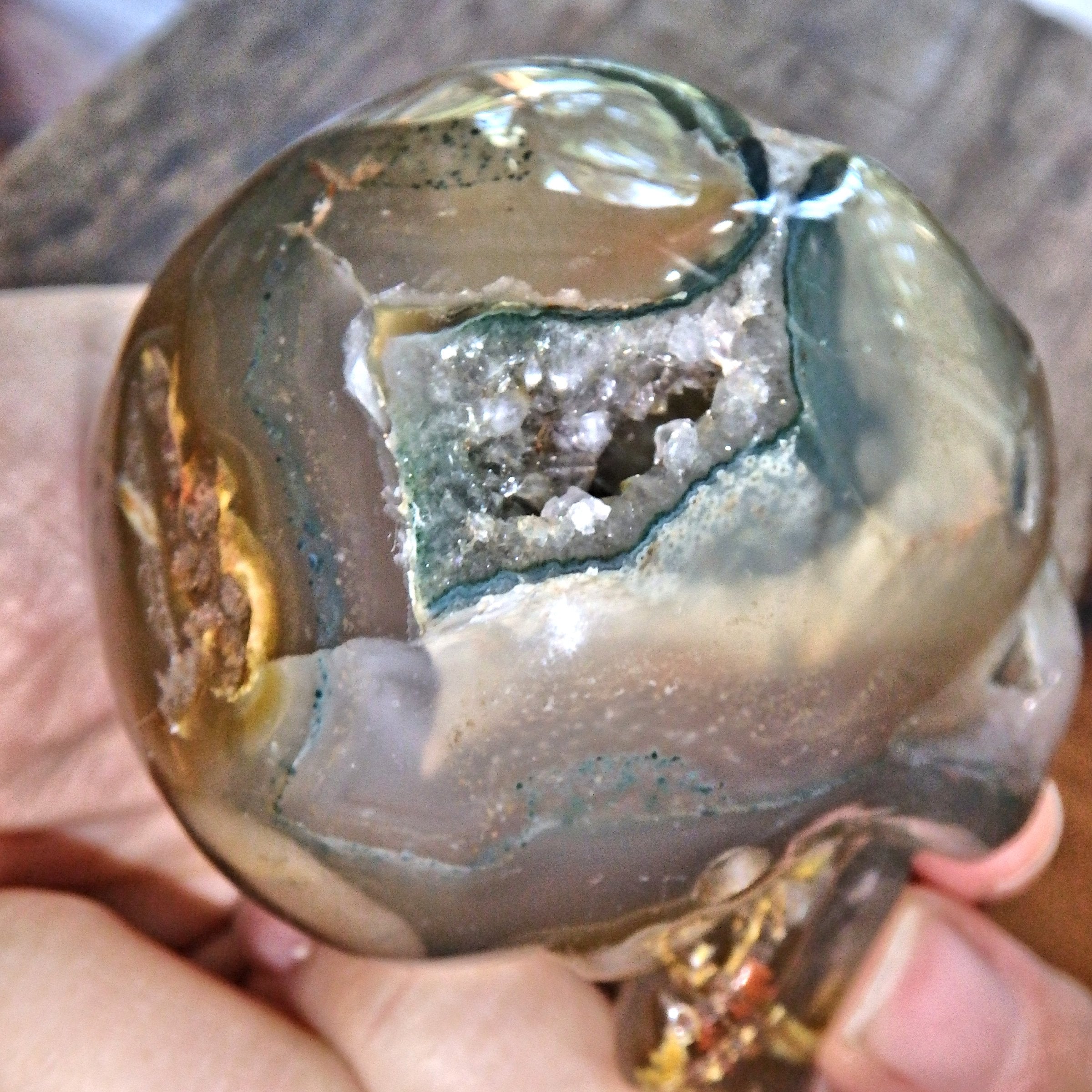 Galaxy Agate Incredible Deep Cave Skull Druzy Geode Carving - Earth Family Crystals