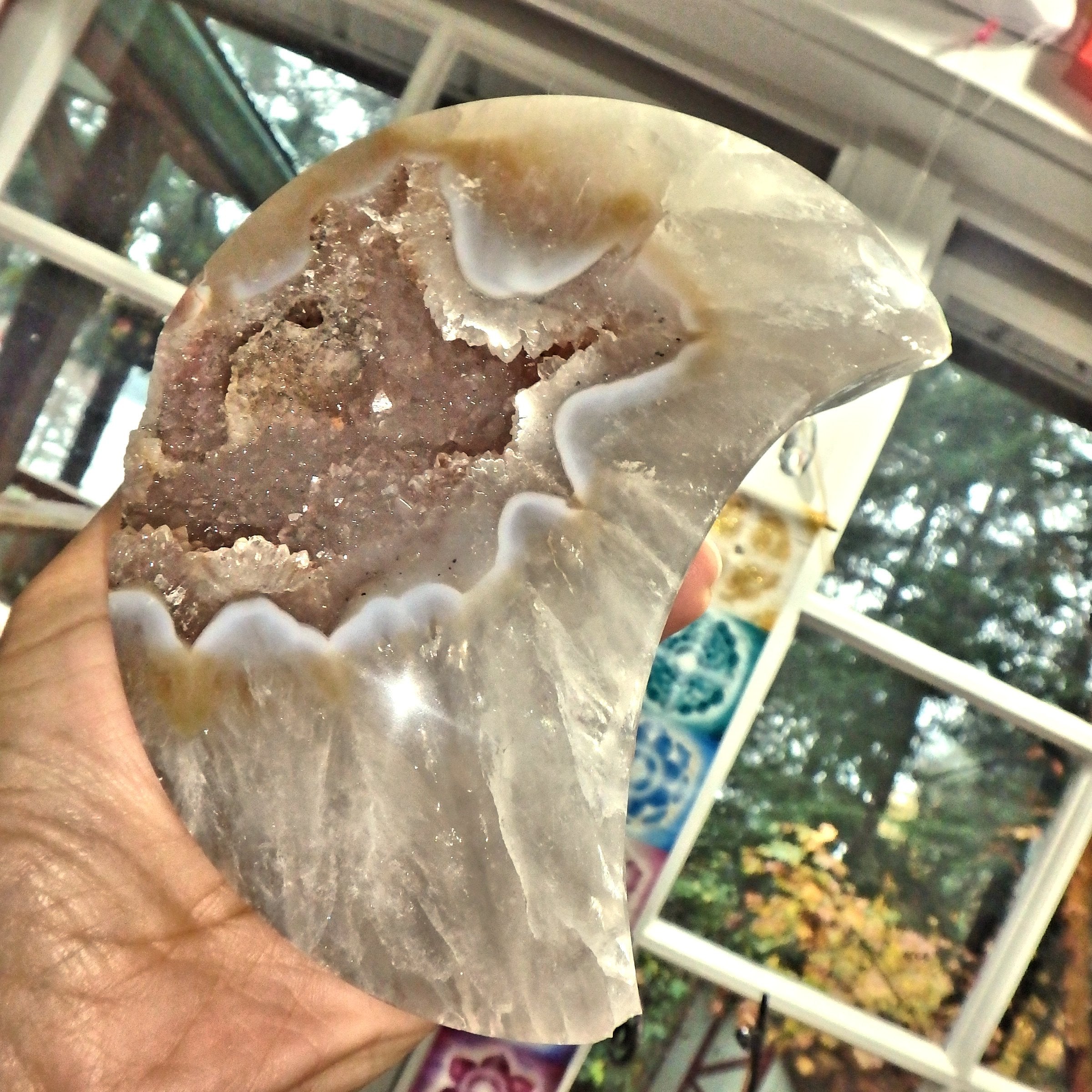 XXL Hefty Sparkling Galaxy Agate Geode Crescent Moon Display Carving *REDUCED* - Earth Family Crystals