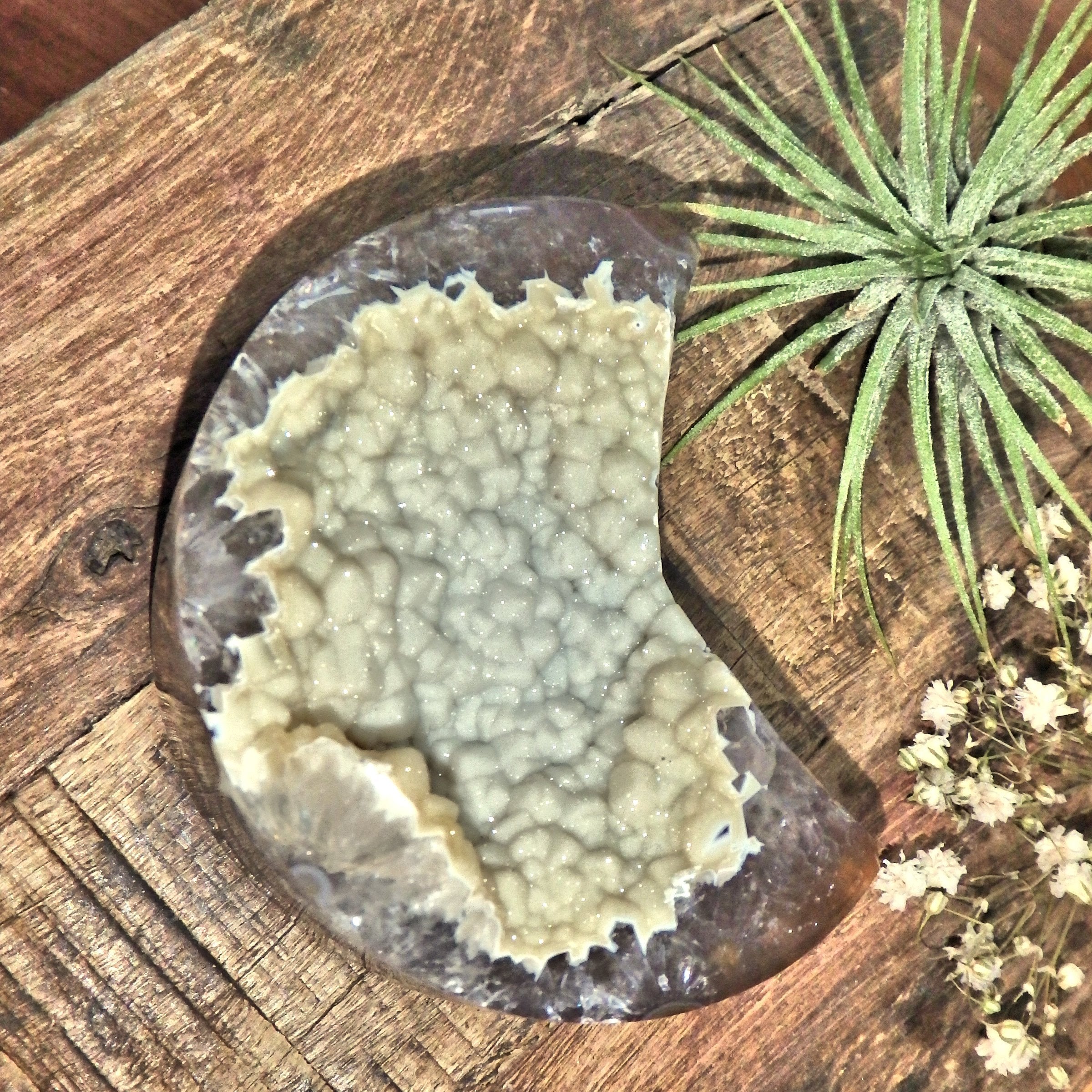 Extreme Shimmer Galaxy Agate Geode Crescent Moon Display Carving - Earth Family Crystals