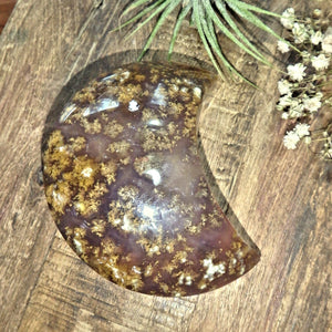 Extreme Shimmer Galaxy Agate Geode Crescent Moon Display Carving - Earth Family Crystals