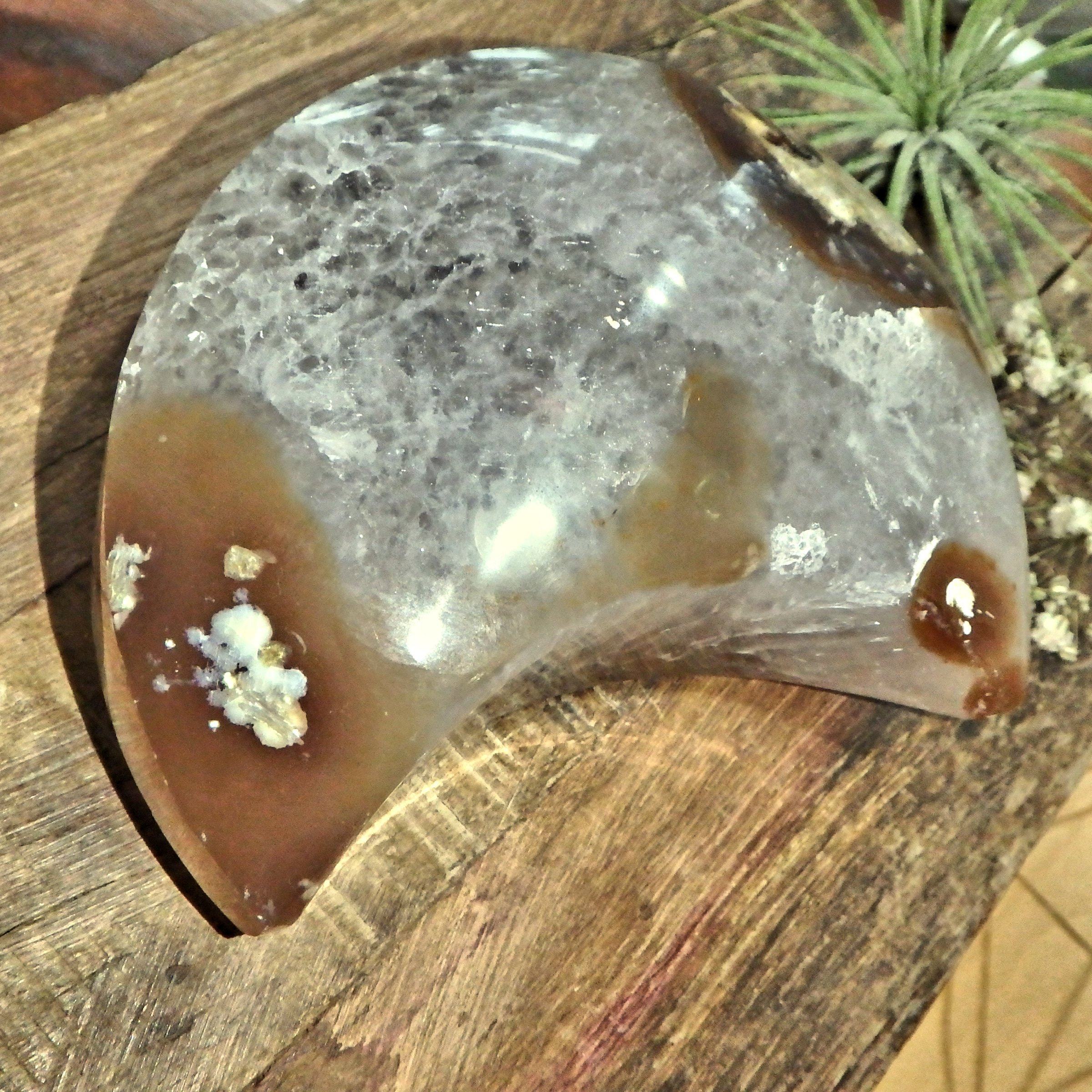 Breathtaking Large Sparkling Galaxy Agate Geode Crescent Moon Display Carving - Earth Family Crystals