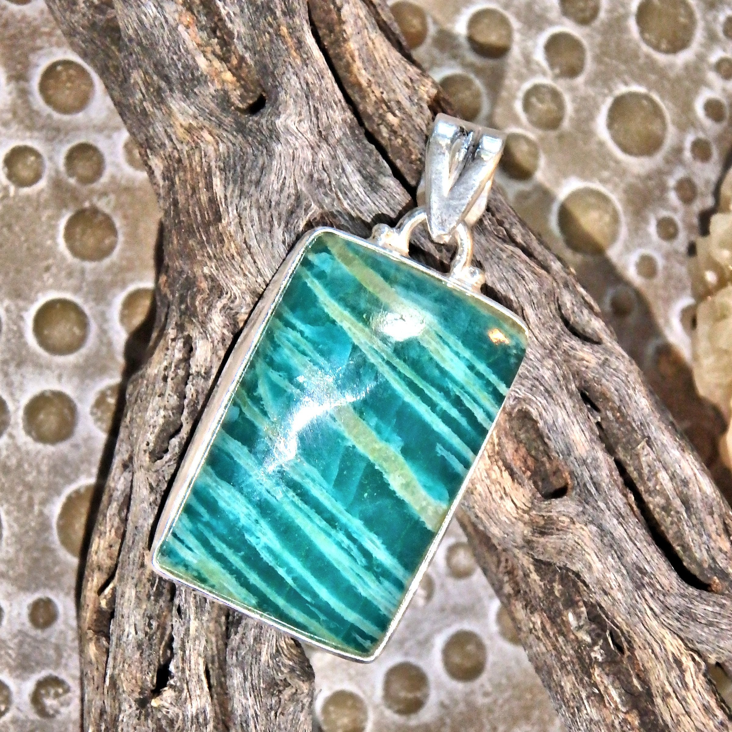 Sea Goddess Amazonite Pendant in Sterling Silver (Includes Silver Chain)