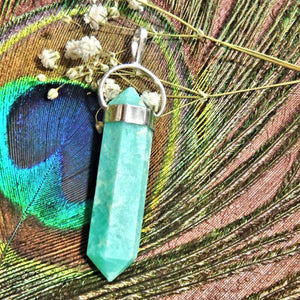 Vibrant Blue Double Terminated Amazonite Sterling Silver Pendant (Includes Silver Chain) - Earth Family Crystals